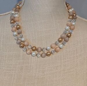 Gorgeous Layered Glass and Pearl Necklace